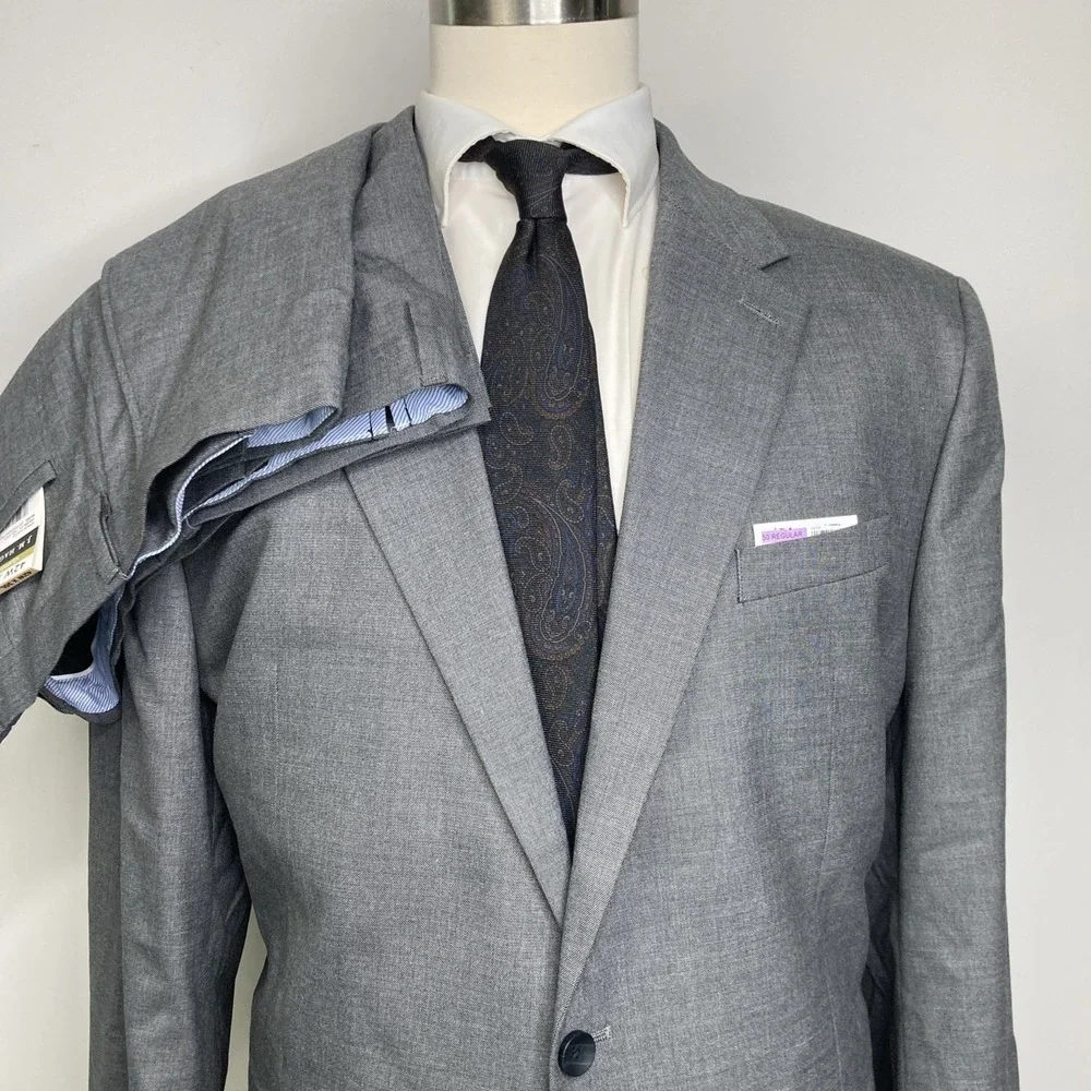 Haggar Suit Mens 50R Gray 2 Button Polyester Rayon Pants 42W 30L